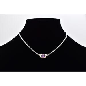 John Medeiros Nouveau Amethyst Crystal Necklace Silver Gold Chain Signed BinR